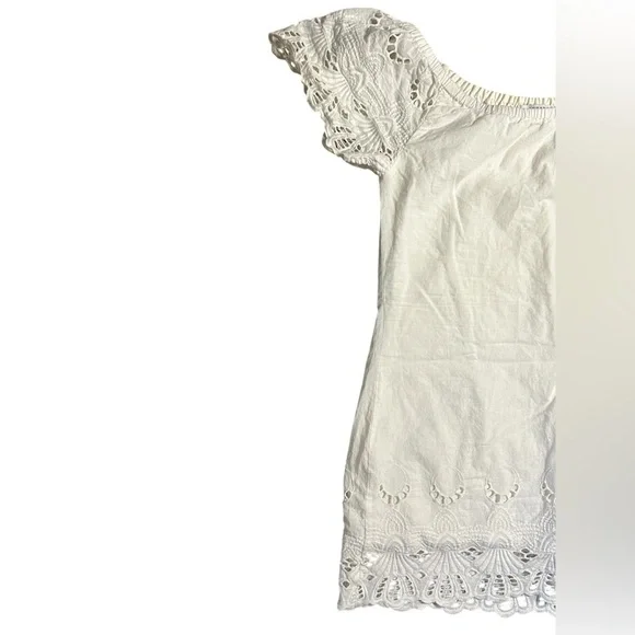 Evereve Eyelet Lace Dress Off The Shoulder Scalloped Edge Women's XS - Picture 2 of 5